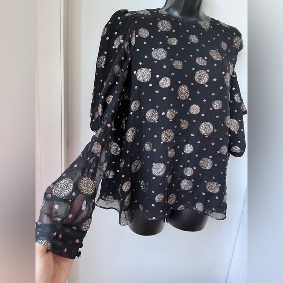 The Kooples Tutti Frutti Spots Silk Single Cold Shoulder Blouse Top size S - Picture 12 of 13